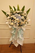 Serene Farewell | White & Blue Condolence Flower Stand