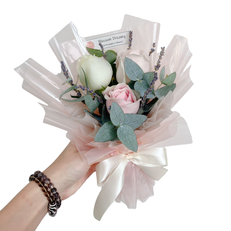 Petite Elegance 3 Stk Pink & White Roses - S